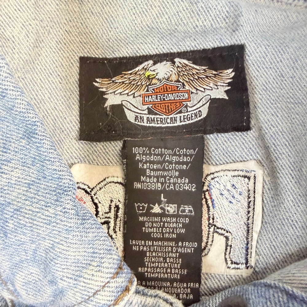VINTAGE Hippy Harley-Davidson Denim Vest Embroidered Patches Peace Love Pride - Picture 12 of 16